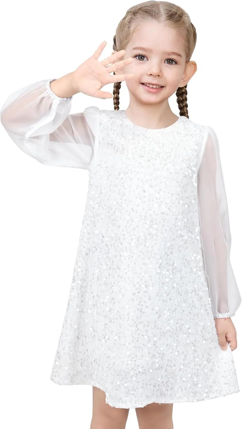 Sunny Fashion Girls Dress Black Sequin Sheer Mesh Long Sleeve Party Elegant Ball Gown