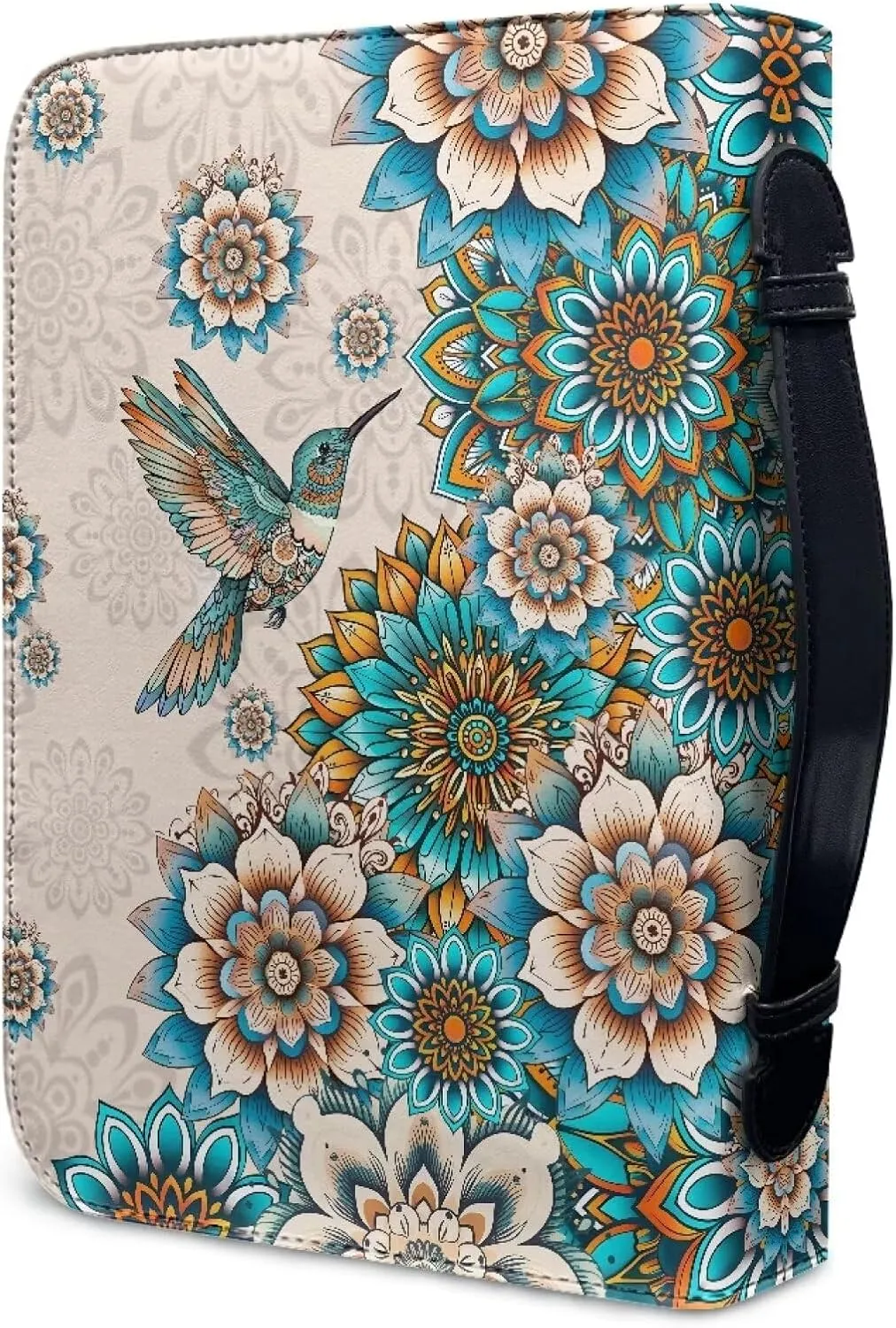 Suobstales Boho Mandala Hummingbird Print Bible Cover for Women Men Waterproof Bible Book Cover PU Leather Bible Case Church Bag with Handle Bible Study Tools Christian Tote Bags, XL
