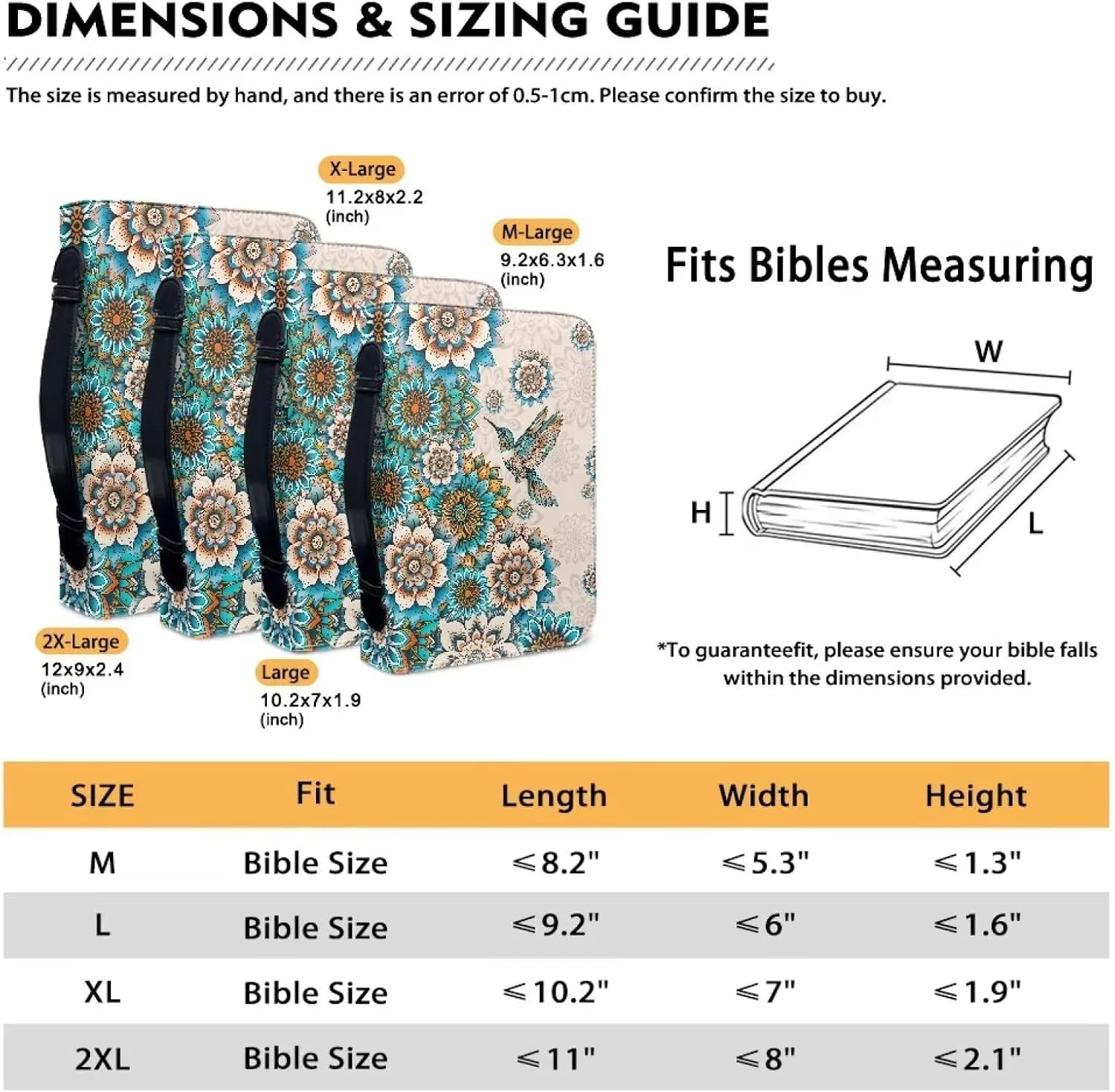Suobstales Boho Mandala Hummingbird Print Bible Cover for Women Men Waterproof Bible Book Cover PU Leather Bible Case Church Bag with Handle Bible Study Tools Christian Tote Bags, XL