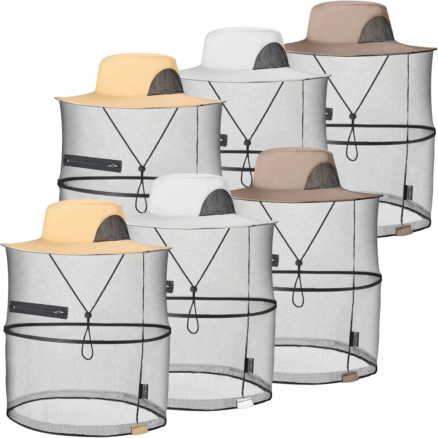 Sureio 6 Pcs Mosquito Net Hat with Zipper, Sun Netting Cap Beekeeping Fly Protection Mesh Mask Hat Mosquito Face Cover for Men Women Outdoor Lovers Fishing Hiking Gardening Camping Beekeeping