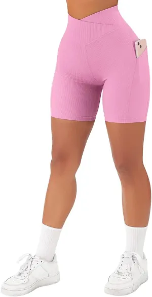 SUUKSESS Women Cross Workout Shorts with Pockets 5" High Waist Booty Biker Short