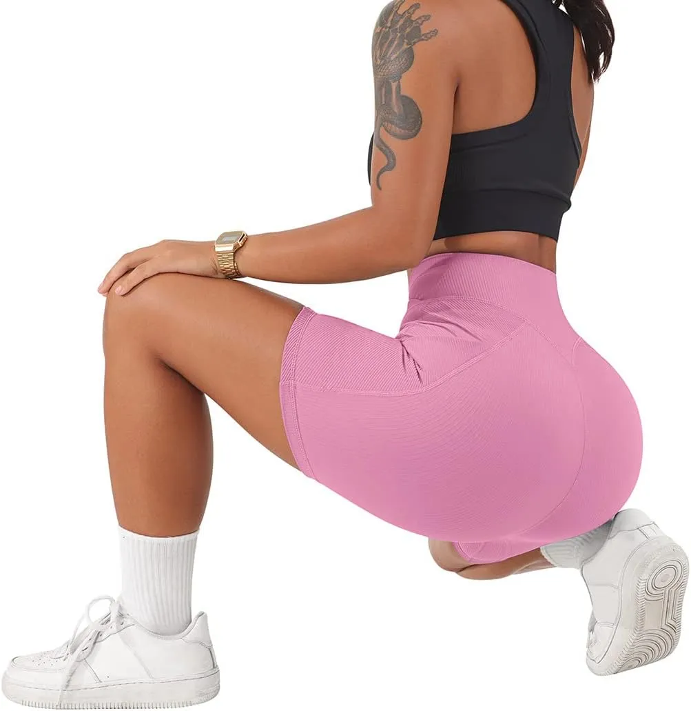 SUUKSESS Women Cross Workout Shorts with Pockets 5" High Waist Booty Biker Short