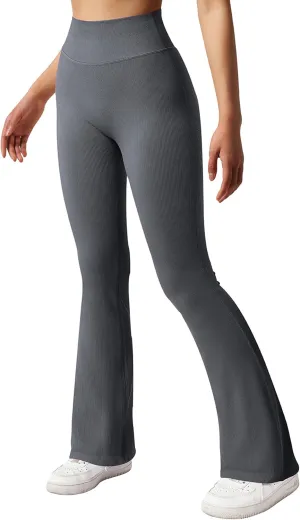 SUUKSESS Women Ribbed Seamless Flare Leggings Bootcut High Waist Yoga Pants
