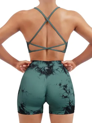 SUUKSESS Women Seamless Workout Sets Strappy Sports Bra High Waist Booty Shorts Outfits