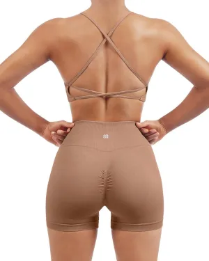 SUUKSESS Women Seamless Workout Sets Strappy Sports Bra High Waist Booty Shorts Outfits