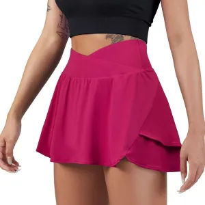 SUUKSESS Womens Pleated Tennis Skirt Crossover High Waisted Mesh Golf Skorts