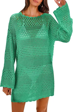 Swimsuit Coverup for Women Light Summer Bathing Suit Swimwear Mesh Knit Beach Dress Breathable Cover Up Crochet Dresses