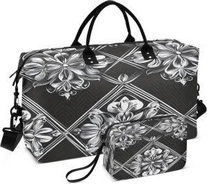 Symmetrical Floral Travel Duffel Bag for Women Weekend Overnight Dag with Toiletry Bag, Luggage Bag for Travel, Sport, Gym