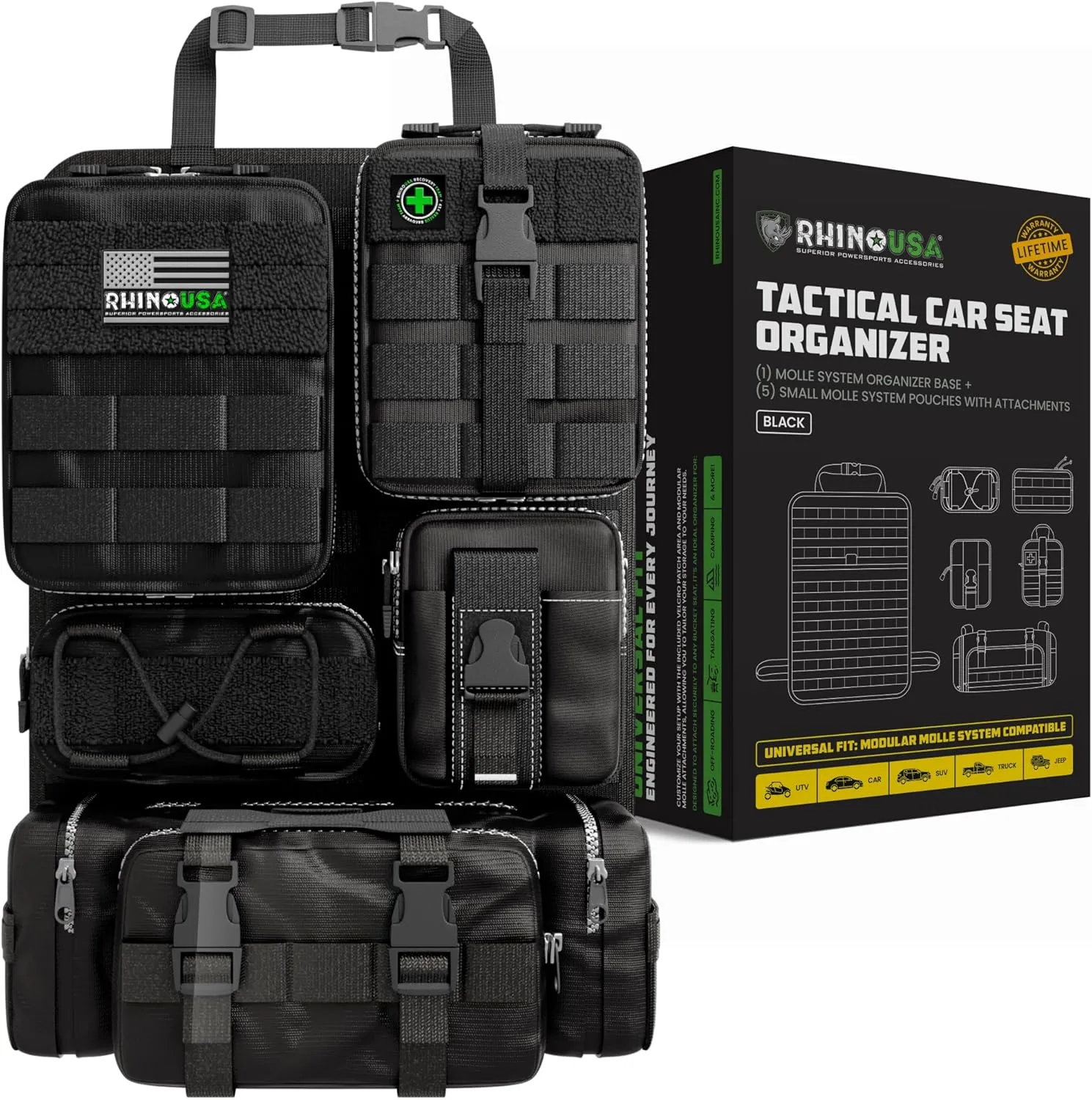 Tactical Car Seat Organizer – Military-Grade Storage for SUV, Truck, & Car – Heavy Duty Seat Organizer with Multiple Pockets & Car Accessories for Maximum Organization - Black
