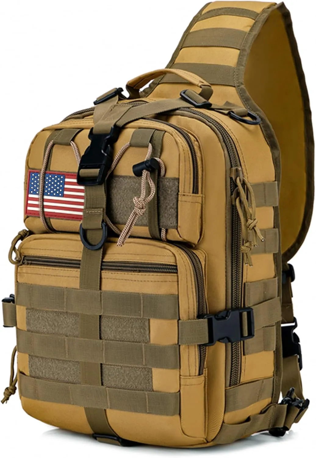 Tactical Sling Bag Backpack, Military Rover Shoulder Sling Pack, EDC Molle Assault Range Bag, Crossbody Chest Bag for Men (Khaki)