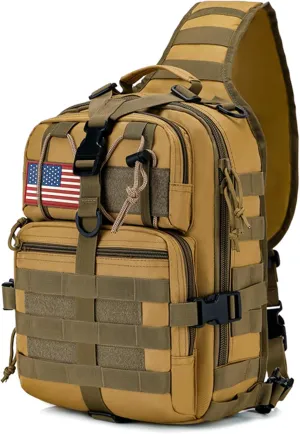 Tactical Sling Bag Backpack, Military Rover Shoulder Sling Pack, EDC Molle Assault Range Bag, Crossbody Chest Bag for Men (Khaki)