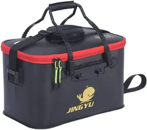 TangDao Foldable Fishing Bucket with Oxygen Pump -Collapsible Water Bucket for Fishing-Multifunctional Portable Fishing Bucket-EVA Fishing Bag (Black, S (40cm*25cm*25cm))