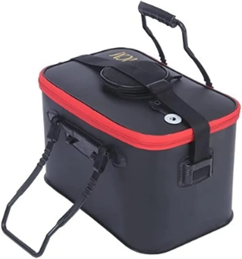 TangDao Foldable Fishing Bucket with Oxygen Pump -Collapsible Water Bucket for Fishing-Multifunctional Portable Fishing Bucket-EVA Fishing Bag (Black, S (40cm*25cm*25cm))