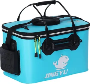TangDao Foldable Fishing Bucket with Oxygen Pump -Collapsible Water Bucket for Fishing-Multifunctional Portable Fishing Bucket-EVA Fishing Bag (Light Blue, S (40cm*25cm*25cm))
