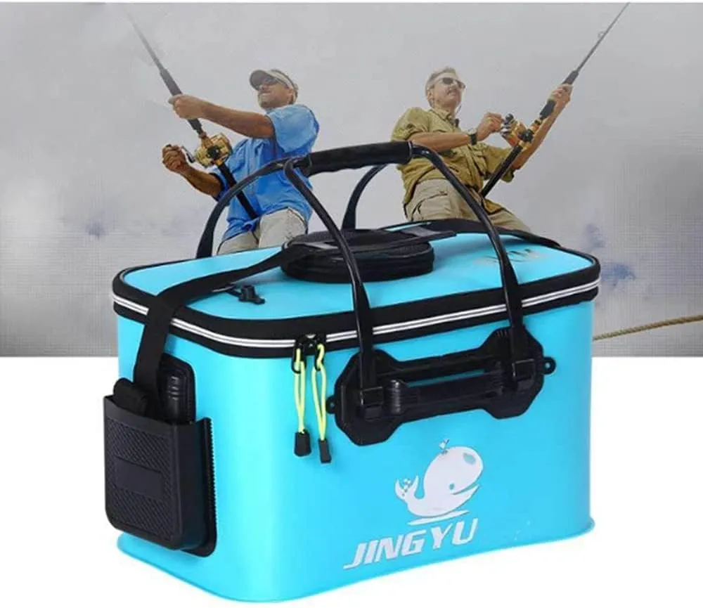 TangDao Foldable Fishing Bucket with Oxygen Pump -Collapsible Water Bucket for Fishing-Multifunctional Portable Fishing Bucket-EVA Fishing Bag (Light Blue, S (40cm*25cm*25cm))