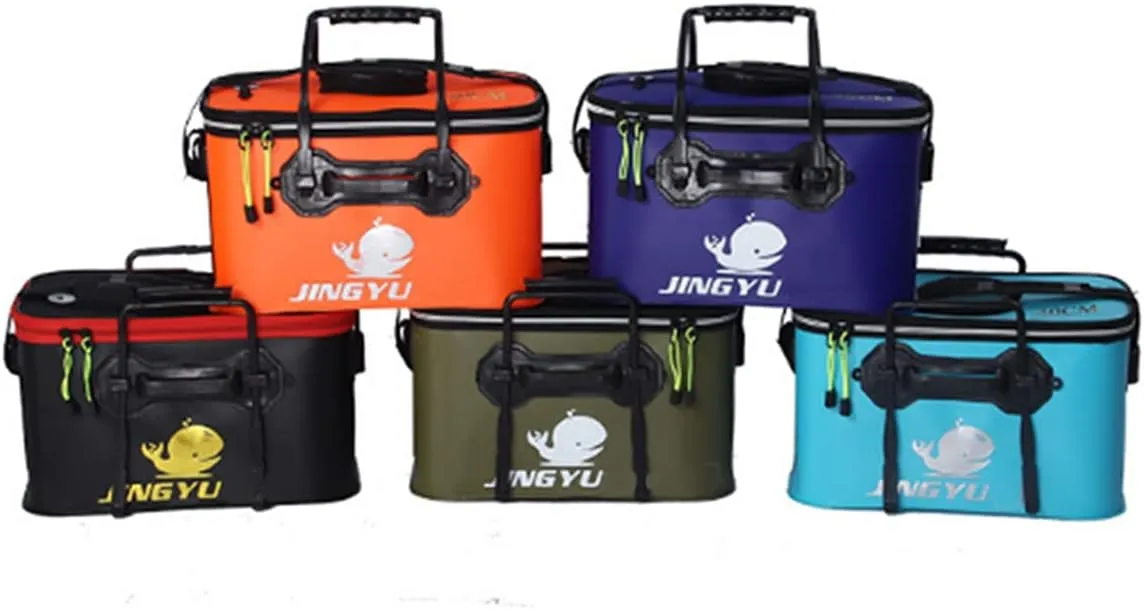 TangDao Foldable Fishing Bucket with Oxygen Pump -Collapsible Water Bucket for Fishing-Multifunctional Portable Fishing Bucket-EVA Fishing Bag (Orange, S (40cm*25cm*25cm))