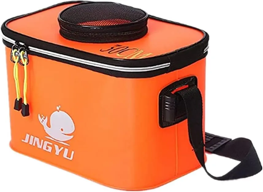 TangDao Foldable Fishing Bucket with Oxygen Pump -Collapsible Water Bucket for Fishing-Multifunctional Portable Fishing Bucket-EVA Fishing Bag (Orange, S (40cm*25cm*25cm))