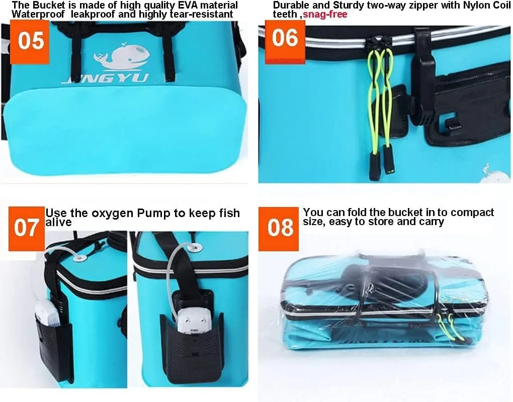 TangDao Foldable Fishing Bucket with Oxygen Pump -Collapsible Water Bucket for Fishing-Multifunctional Portable Fishing Bucket-EVA Fishing Bag (Orange, S (40cm*25cm*25cm))