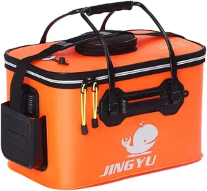 TangDao Foldable Fishing Bucket with Oxygen Pump -Collapsible Water Bucket for Fishing-Multifunctional Portable Fishing Bucket-EVA Fishing Bag (Orange, S (40cm*25cm*25cm))