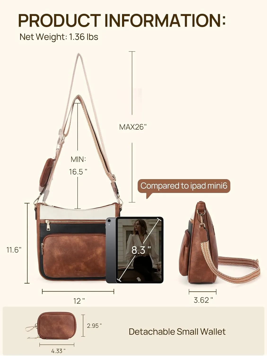 Telena Vegan Leather Crossbody Bags for Women Travel Shoulder Hobo Bag Bucket Large Purse Straps Replacement