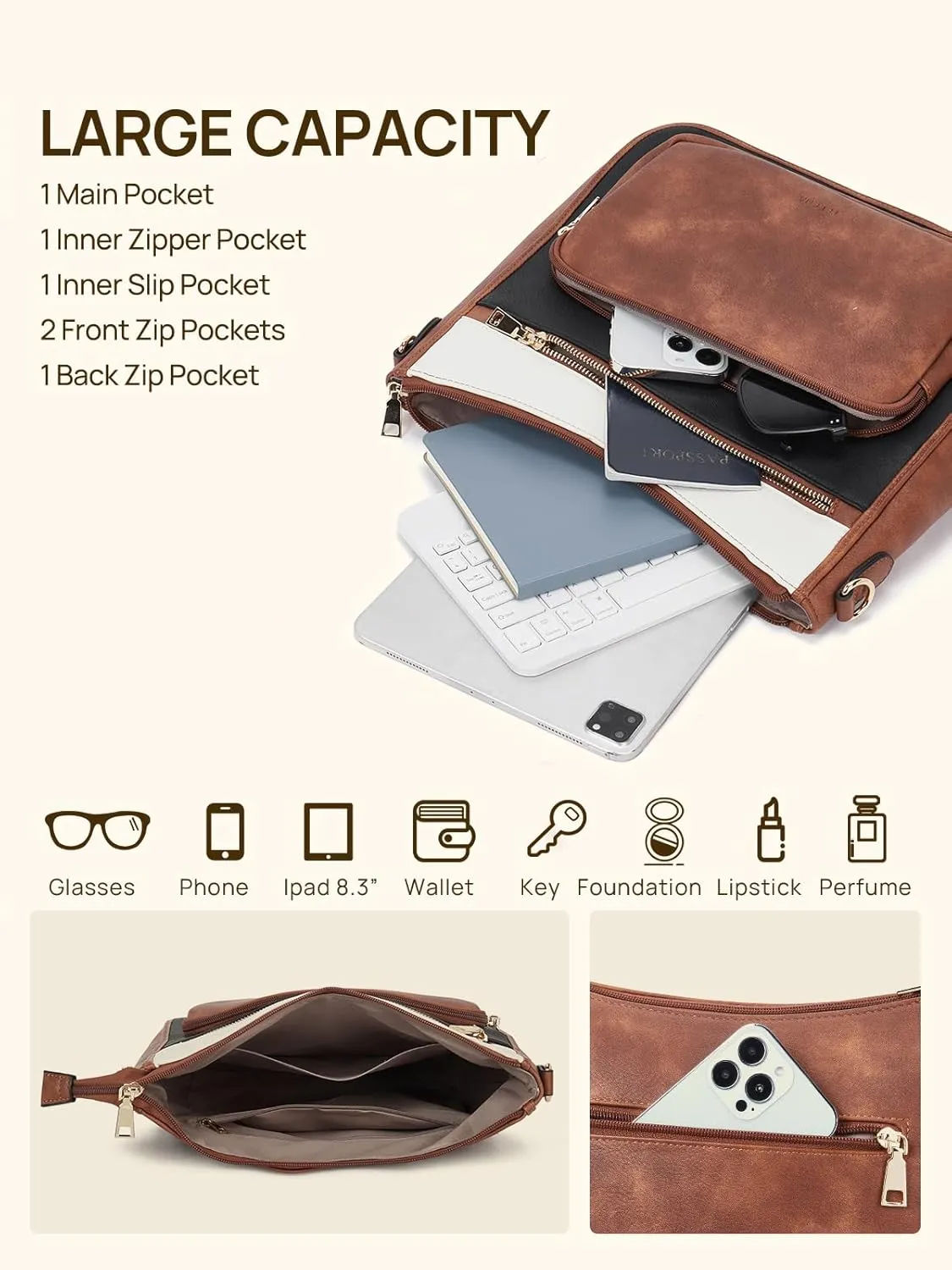 Telena Vegan Leather Crossbody Bags for Women Travel Shoulder Hobo Bag Bucket Large Purse Straps Replacement