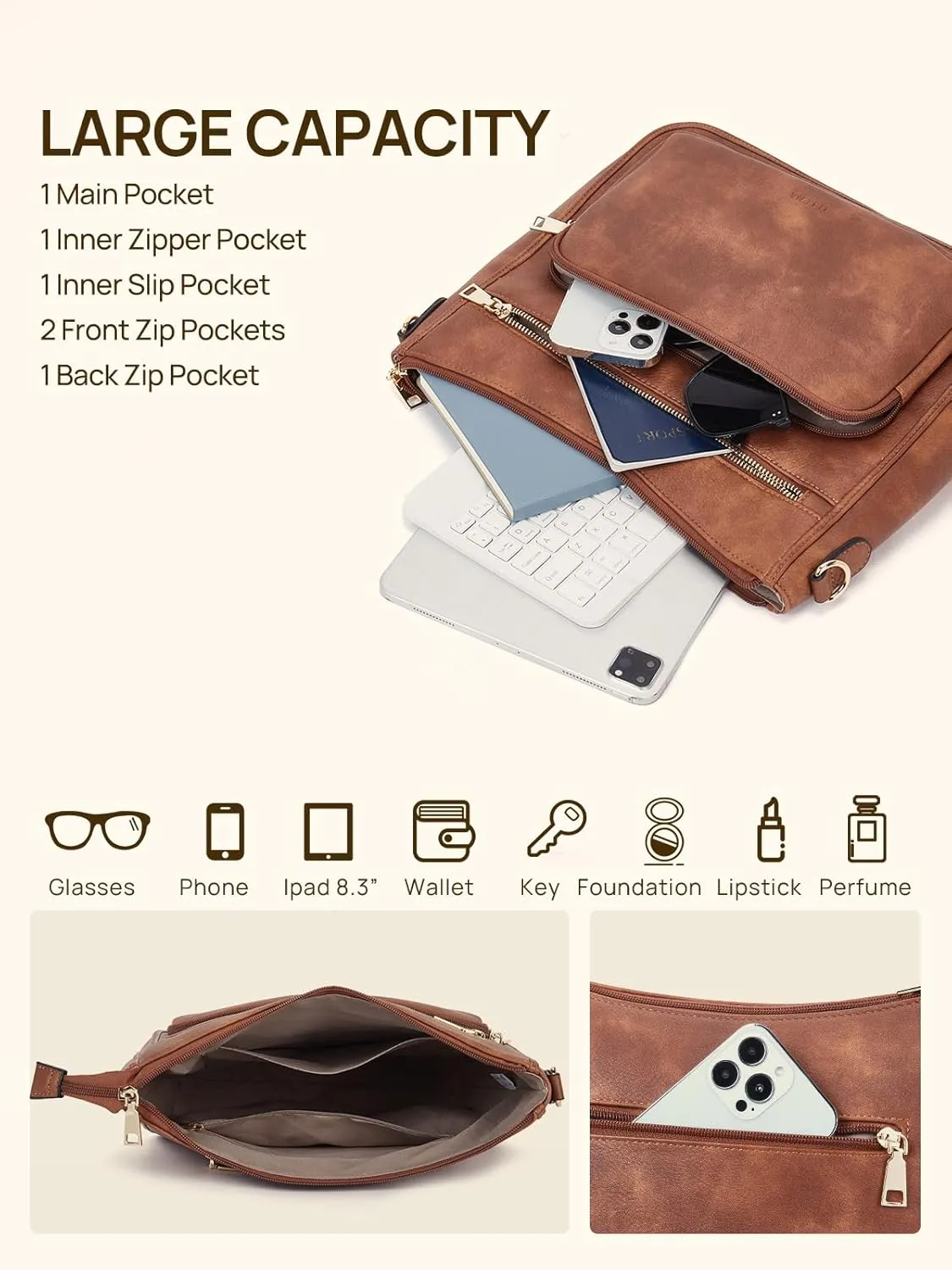 Telena Vegan Leather Crossbody Bags for Women Travel Shoulder Hobo Bag Bucket Large Purse Straps Replacement