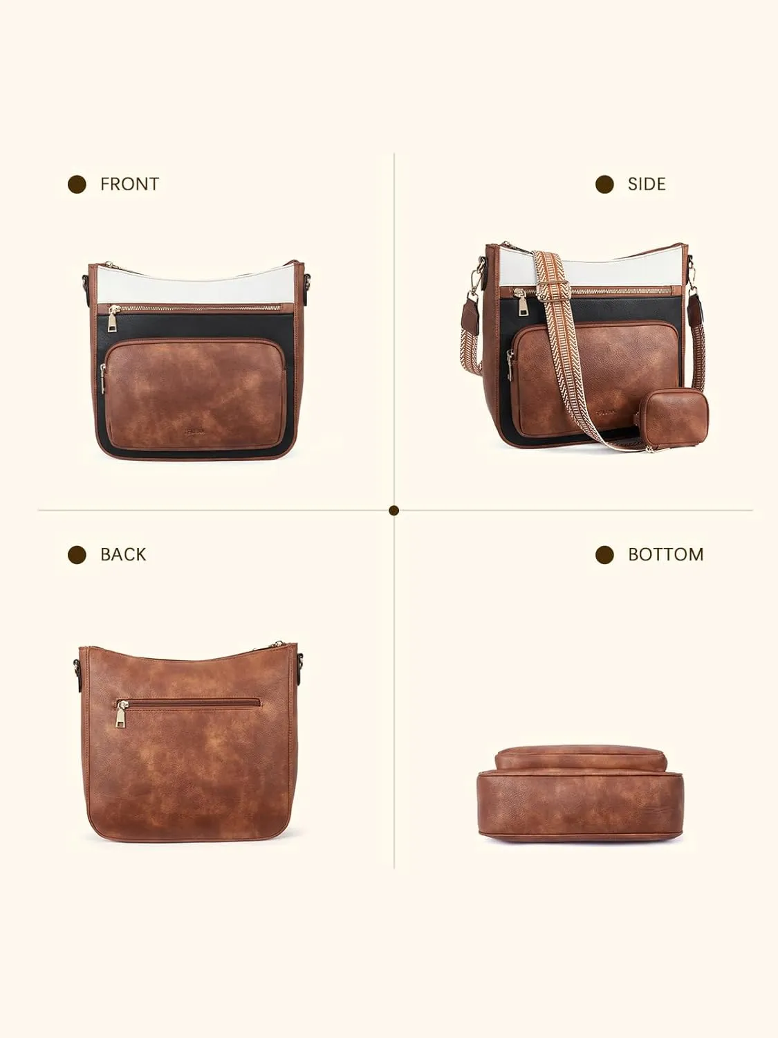 Telena Vegan Leather Crossbody Bags for Women Travel Shoulder Hobo Bag Bucket Large Purse Straps Replacement