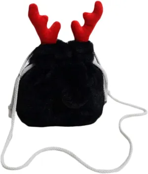 TENDYCOCO Crossbody Bag Faux Fur Purse Reindeer Antler Shoulder Bag Drawstring Bucket Purse for Women Girls