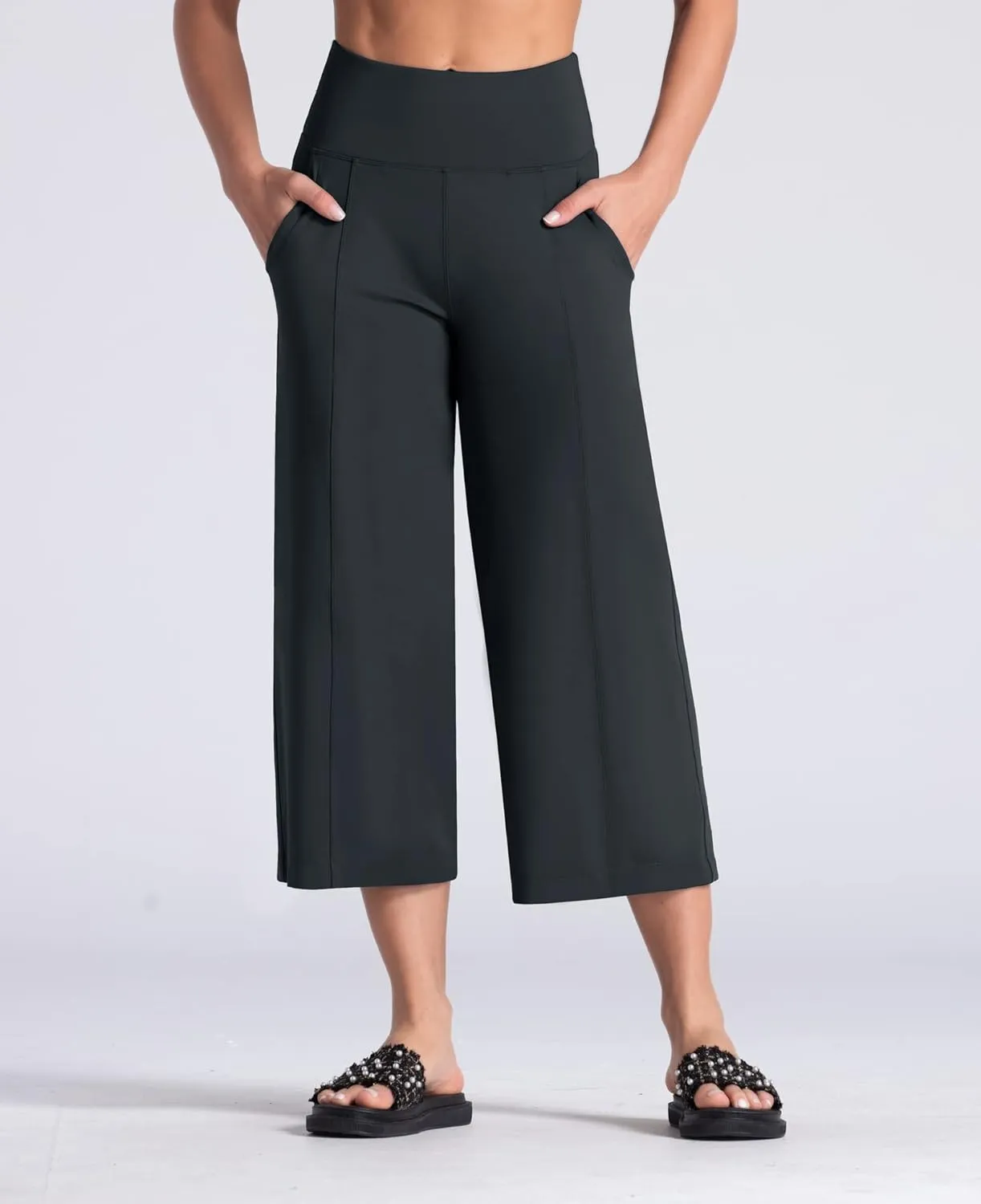 THE GYM PEOPLE Womens' Yoga Pants with Pockets and Tummy Control High Waist in Flare Crop