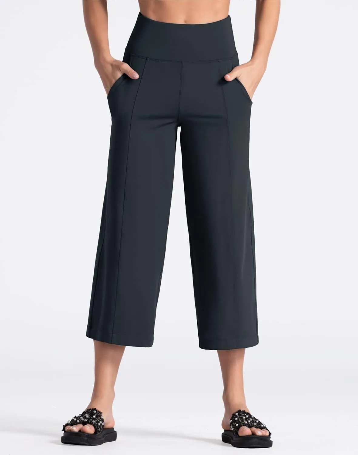 THE GYM PEOPLE Womens' Yoga Pants with Pockets and Tummy Control High Waist in Flare Crop