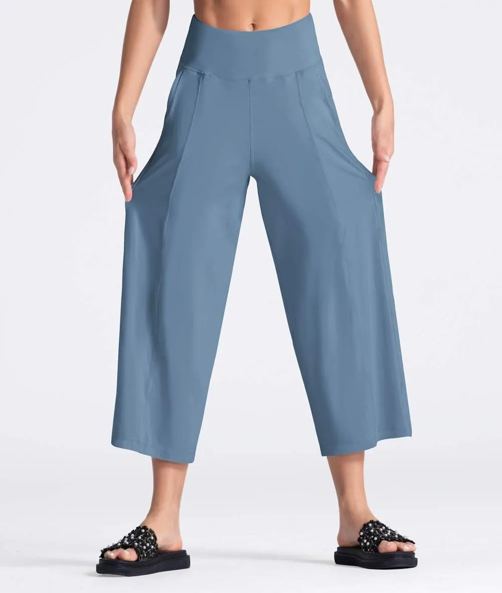 THE GYM PEOPLE Womens' Yoga Pants with Pockets and Tummy Control High Waist in Flare Crop