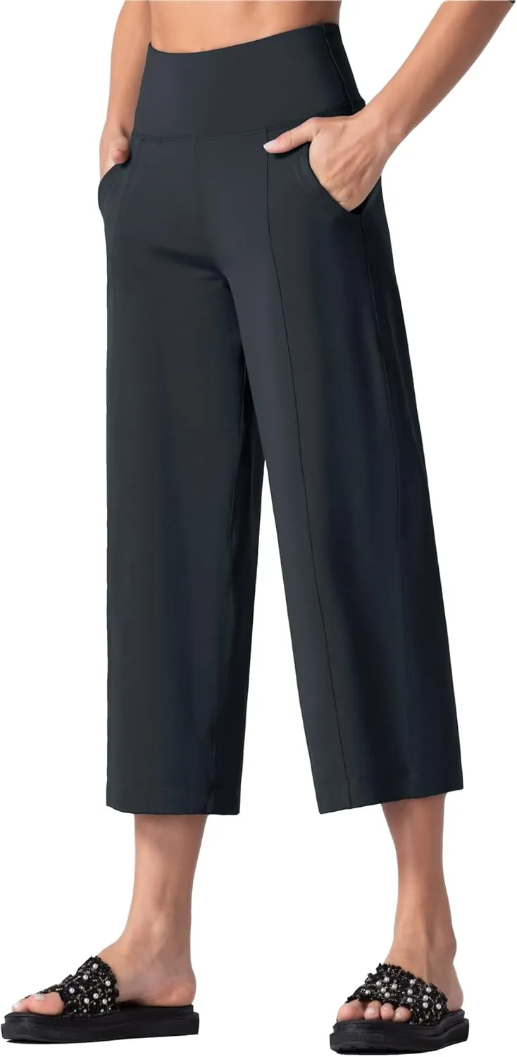 THE GYM PEOPLE Womens' Yoga Pants with Pockets and Tummy Control High Waist in Flare Crop