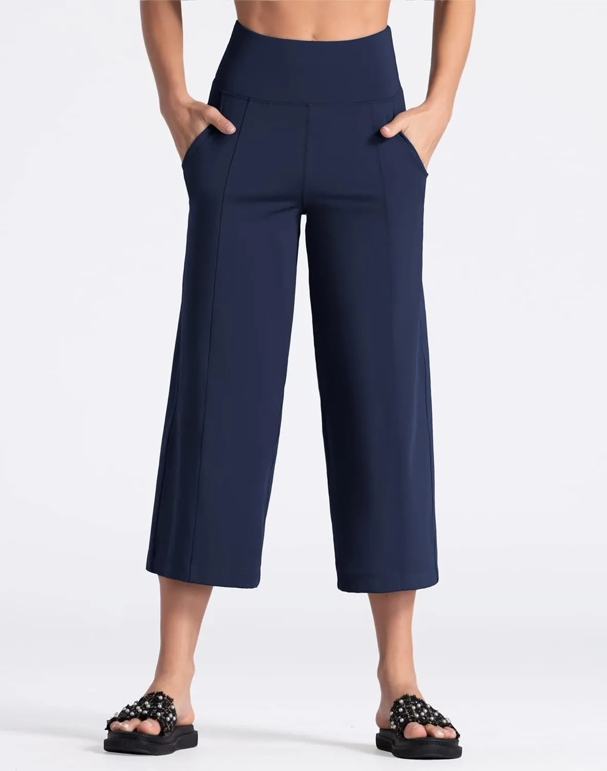THE GYM PEOPLE Womens' Yoga Pants with Pockets and Tummy Control High Waist in Flare Crop