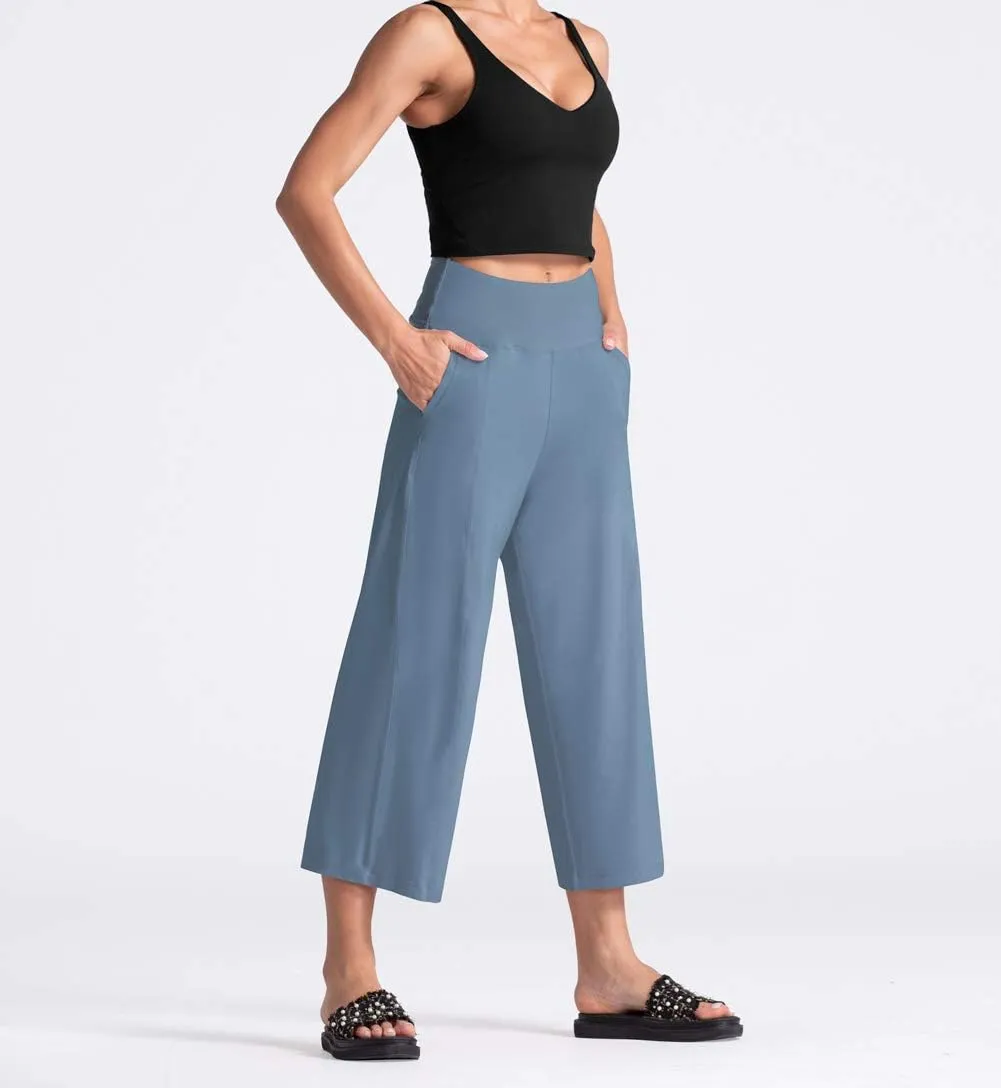 THE GYM PEOPLE Womens' Yoga Pants with Pockets and Tummy Control High Waist in Flare Crop
