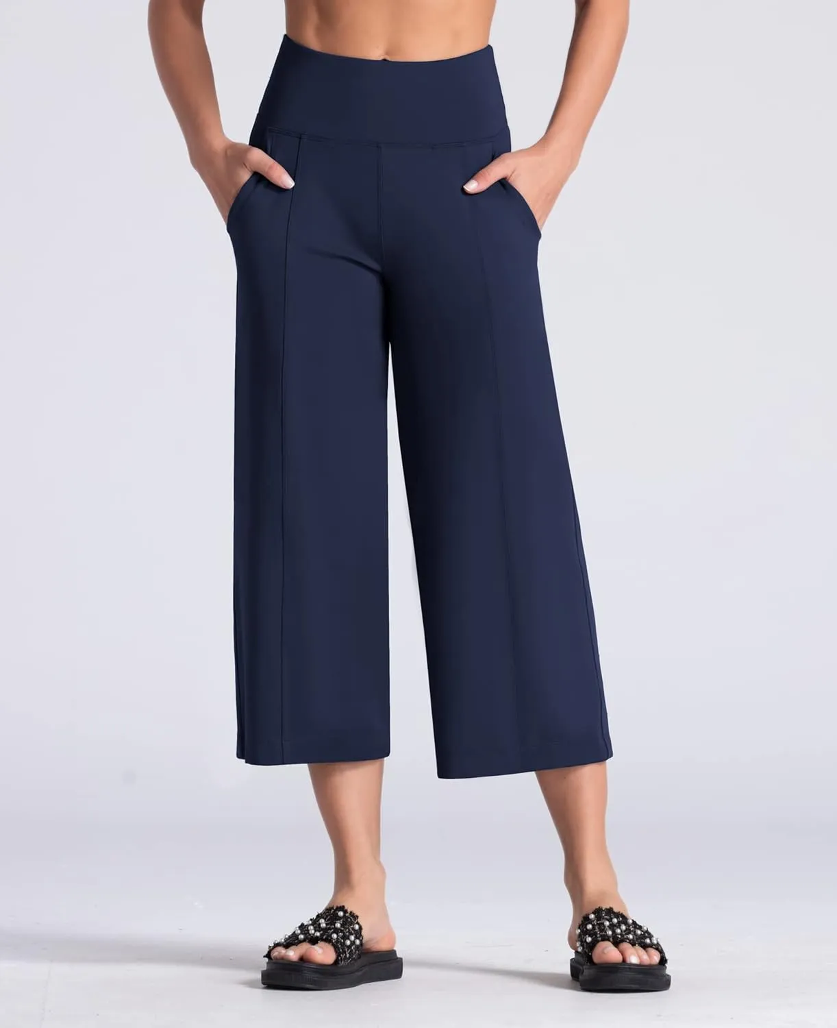 THE GYM PEOPLE Womens' Yoga Pants with Pockets and Tummy Control High Waist in Flare Crop