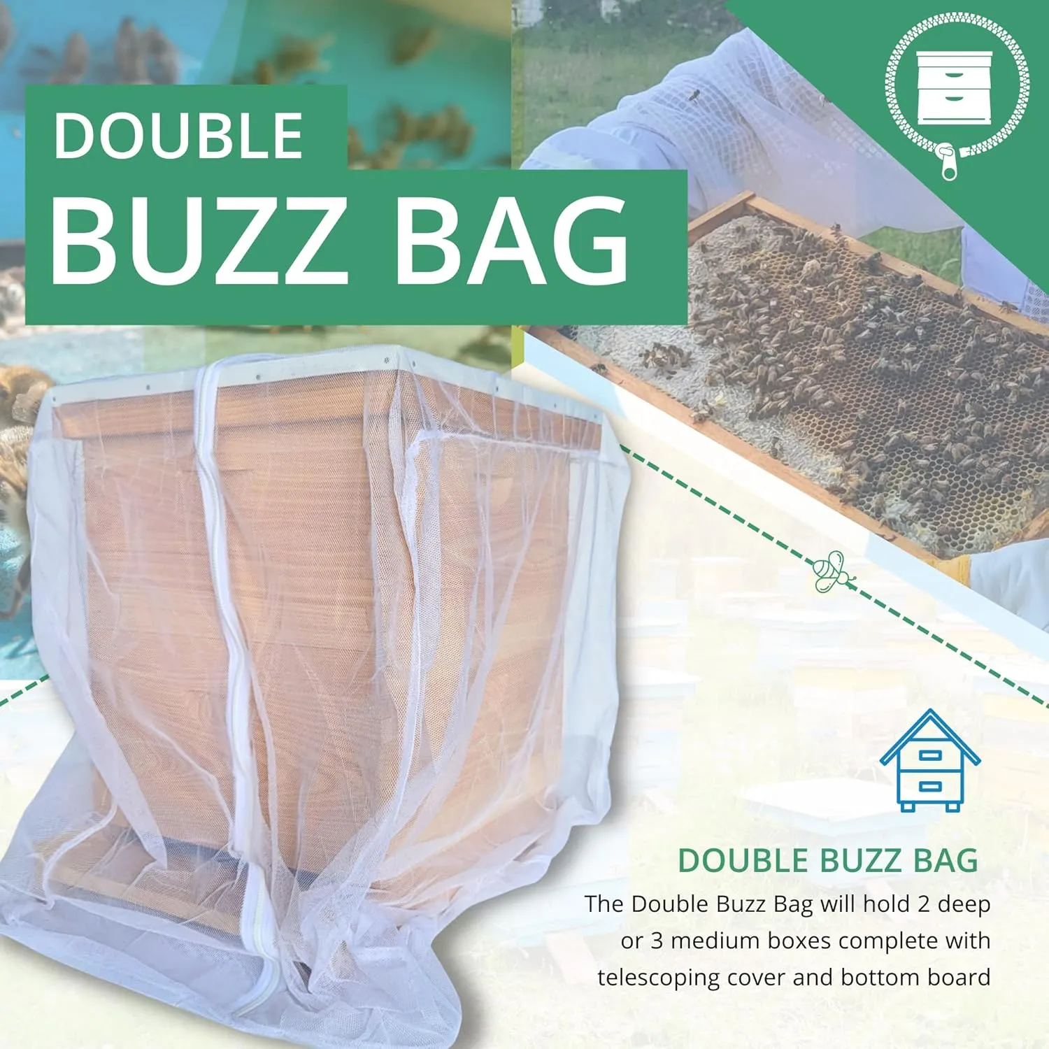 The Mesh Bag Designed for Beekeepers to Move Bees Safely and Securely with High Strength Mesh, YKK Zipper and Safety Lock Stiching - Double Box
