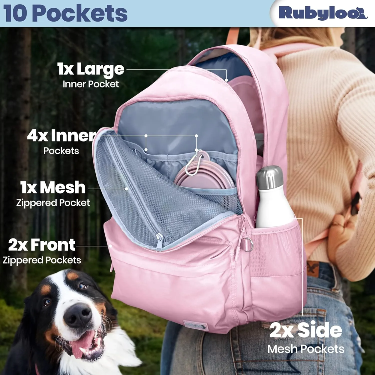 The Original Doggy Bag Backpack – Dog Travel Backpack for Supplies with Laptop Sleeve, 2 BPA-Free Bowls, Food Container, Placemat, Treat Pouch - Diaper Bag for Dog Moms