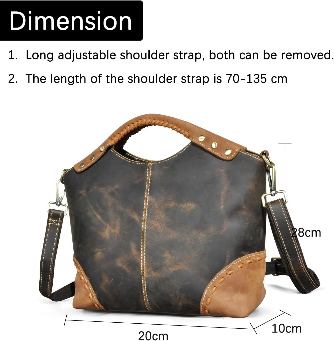 Thick Genuine Crazy Horse Leather Satchel Crossbody Handbag Top-Handle Shoulder Bag For Women 6640