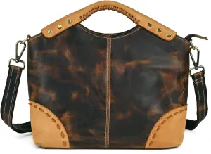 Thick Genuine Crazy Horse Leather Satchel Crossbody Handbag Top-Handle Shoulder Bag For Women 6640
