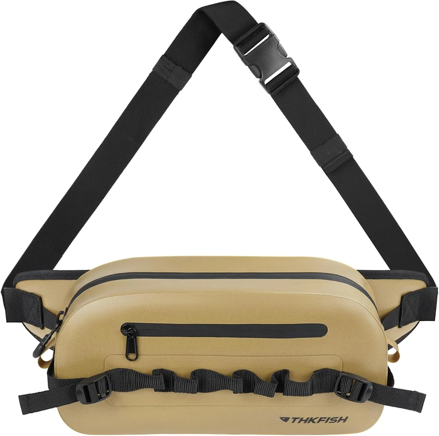 THKFISH Waterproof Fishing Waist Pack, Large Fishing Tackle Bag with Adjustable Strap, Airtight Zipper Closure, Lightweight Sling Fishing Waist Bag for Fly Fishing, Brown