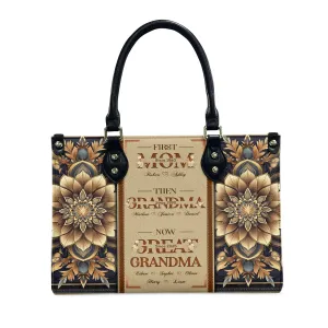 THUYPT Personalized Leather Mom Bag, Leather Handbag with Ziplock for Mom, Gift Idea for Mother's Day, Floral Printed Leather Handbag, Gift for Mom, Grandma, Flowers Bags (04)