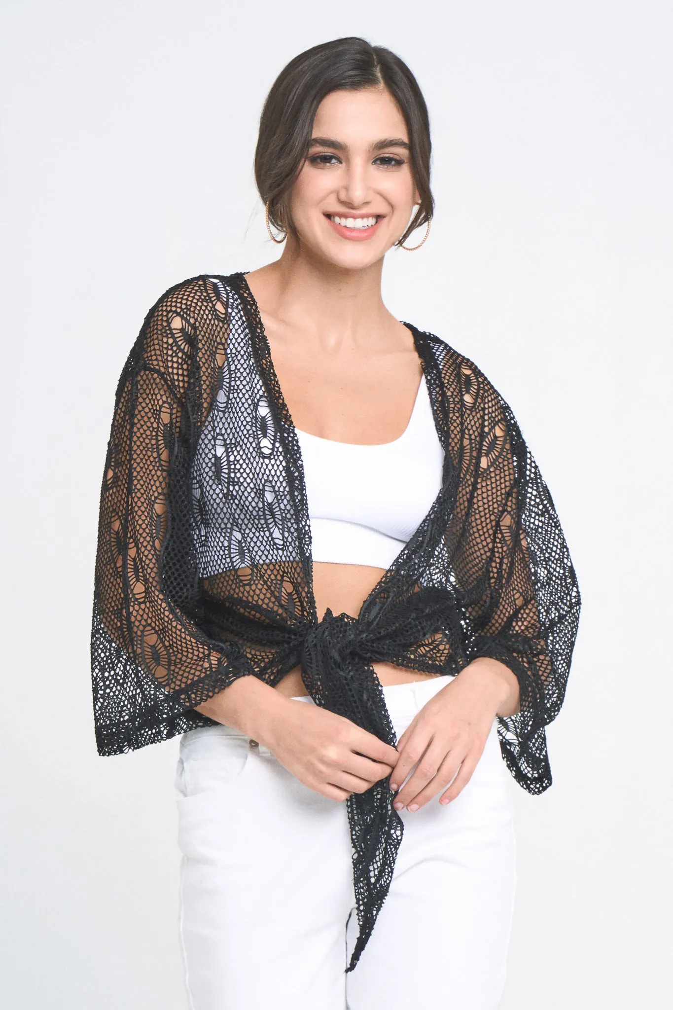 Tie Waist Mesh Cardigan