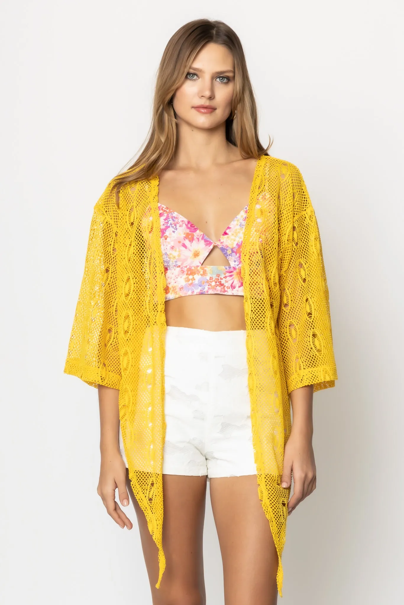 Tie Waist Mesh Cardigan