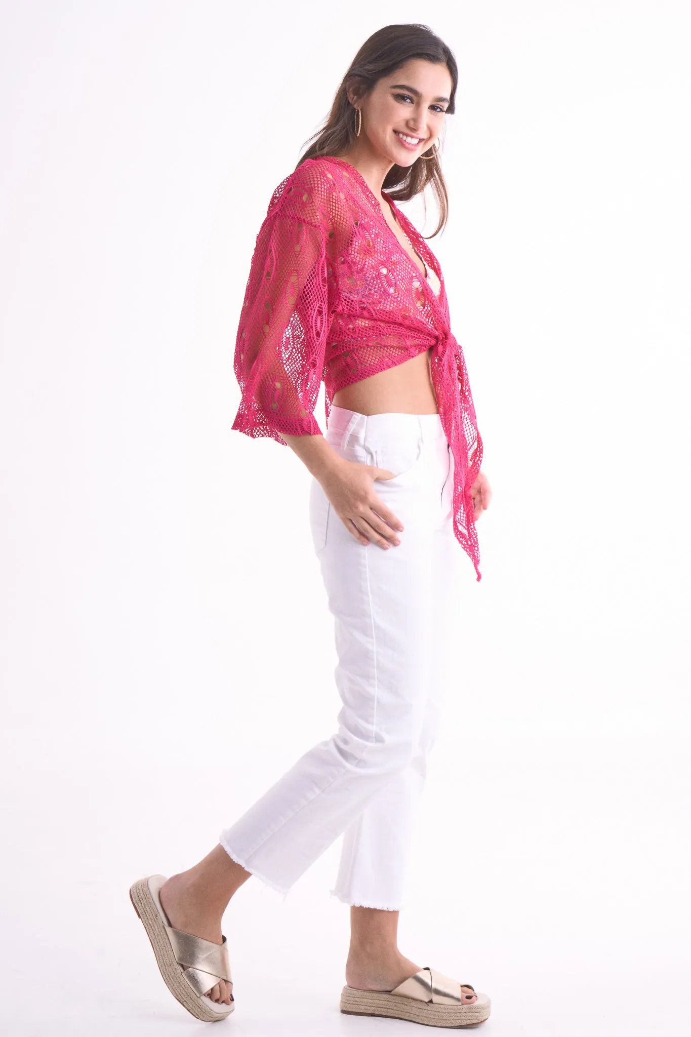 Tie Waist Mesh Cardigan