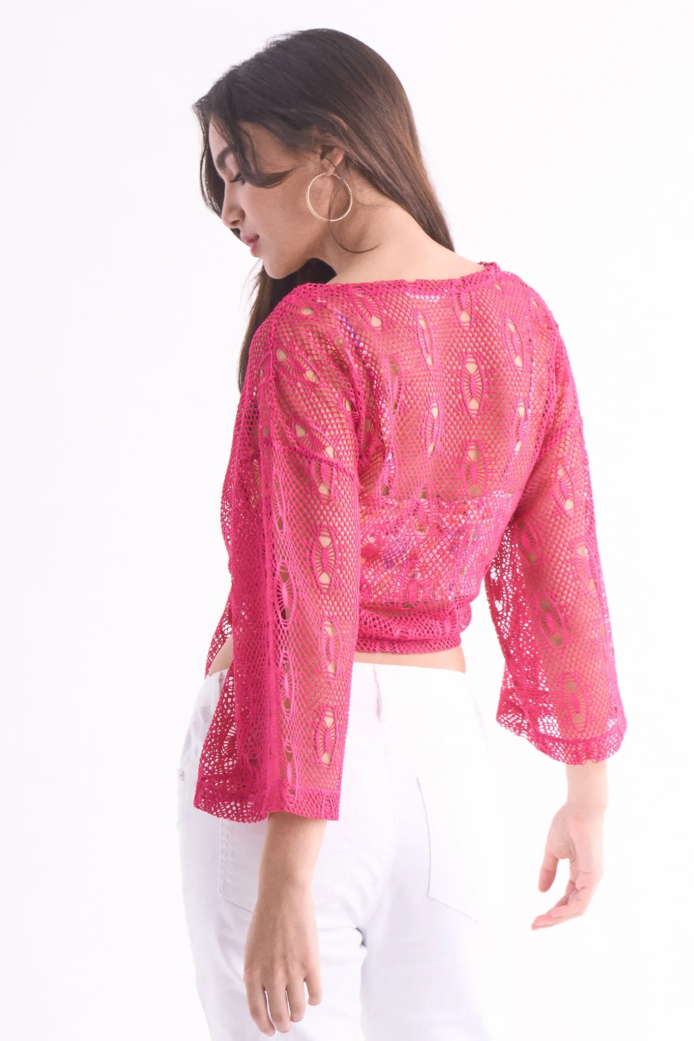 Tie Waist Mesh Cardigan