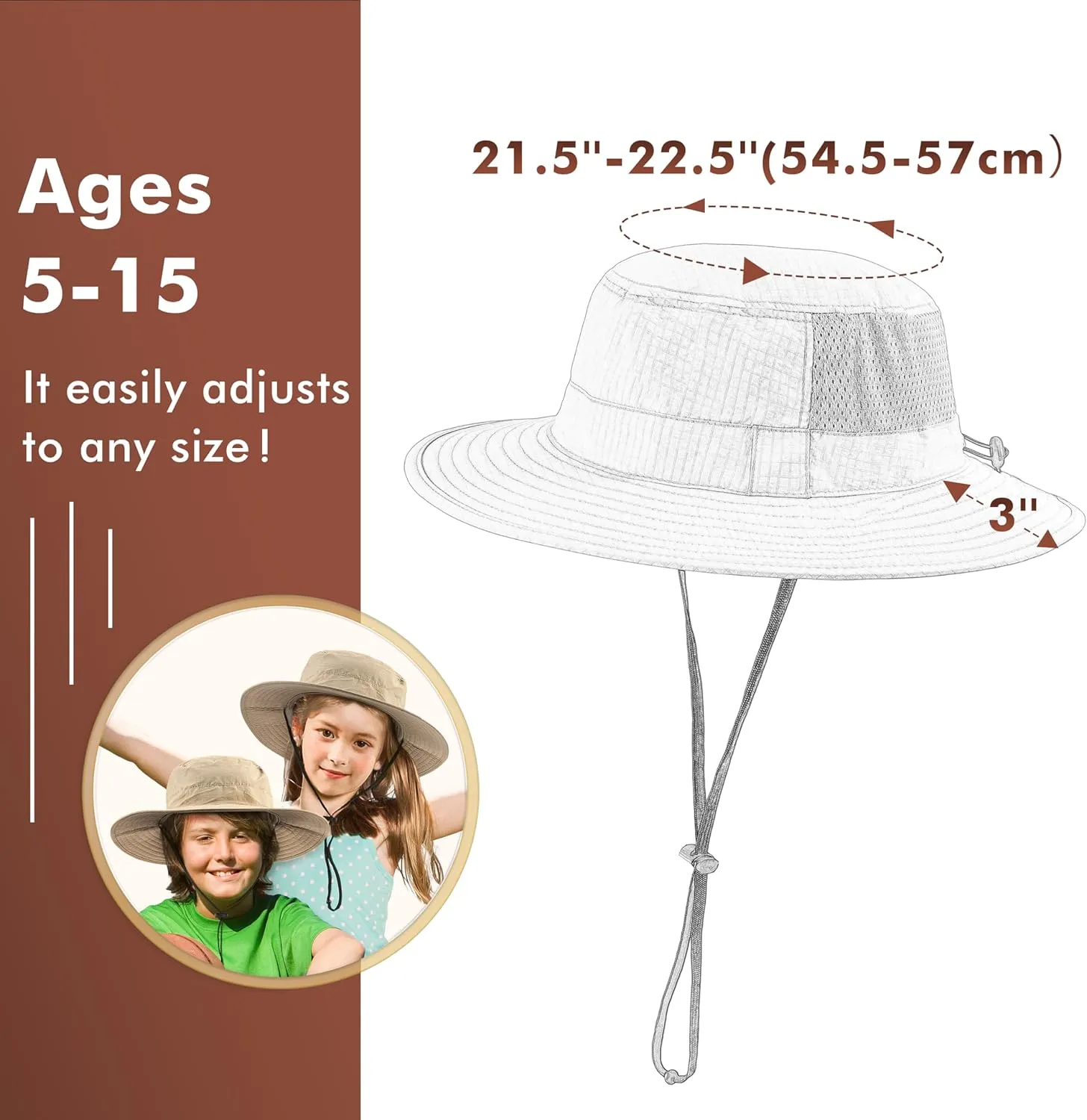 Tirrinia Kids Boonie Sun Hat Fishing Safari Wide Brim Hat Ages 5-15