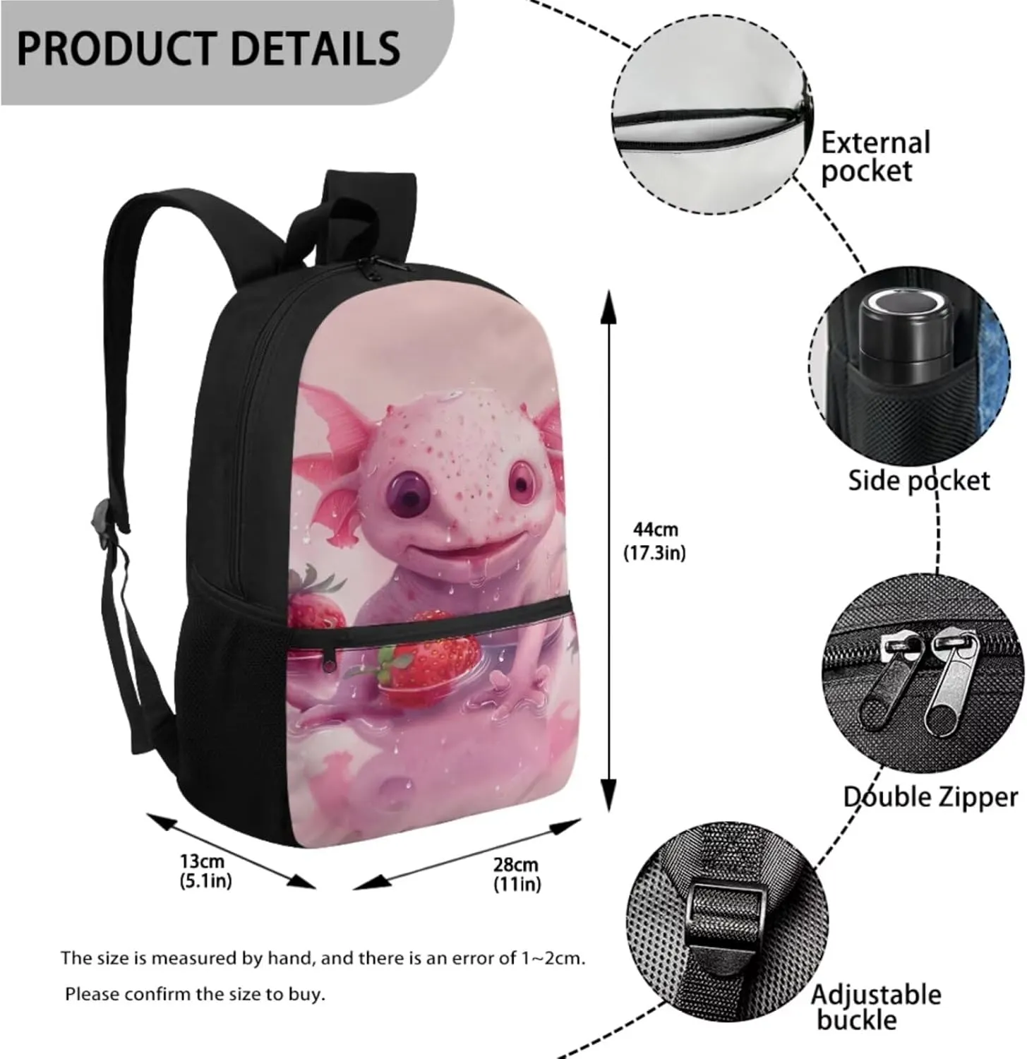 TOADDITDO Axolotl Girls Backpack Kindergarten 3-Piece School Bag Set with Lunchbox Pencil Case Toddler Cute Large Bookbags Preschool Hiking Camping Book Bag Daycare Bags Back Pack Mochilas Para NiñA