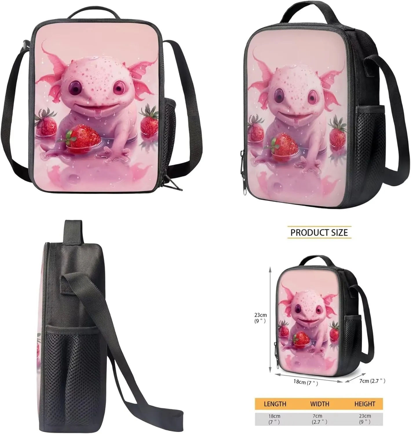 TOADDITDO Axolotl Girls Backpack Kindergarten 3-Piece School Bag Set with Lunchbox Pencil Case Toddler Cute Large Bookbags Preschool Hiking Camping Book Bag Daycare Bags Back Pack Mochilas Para NiñA