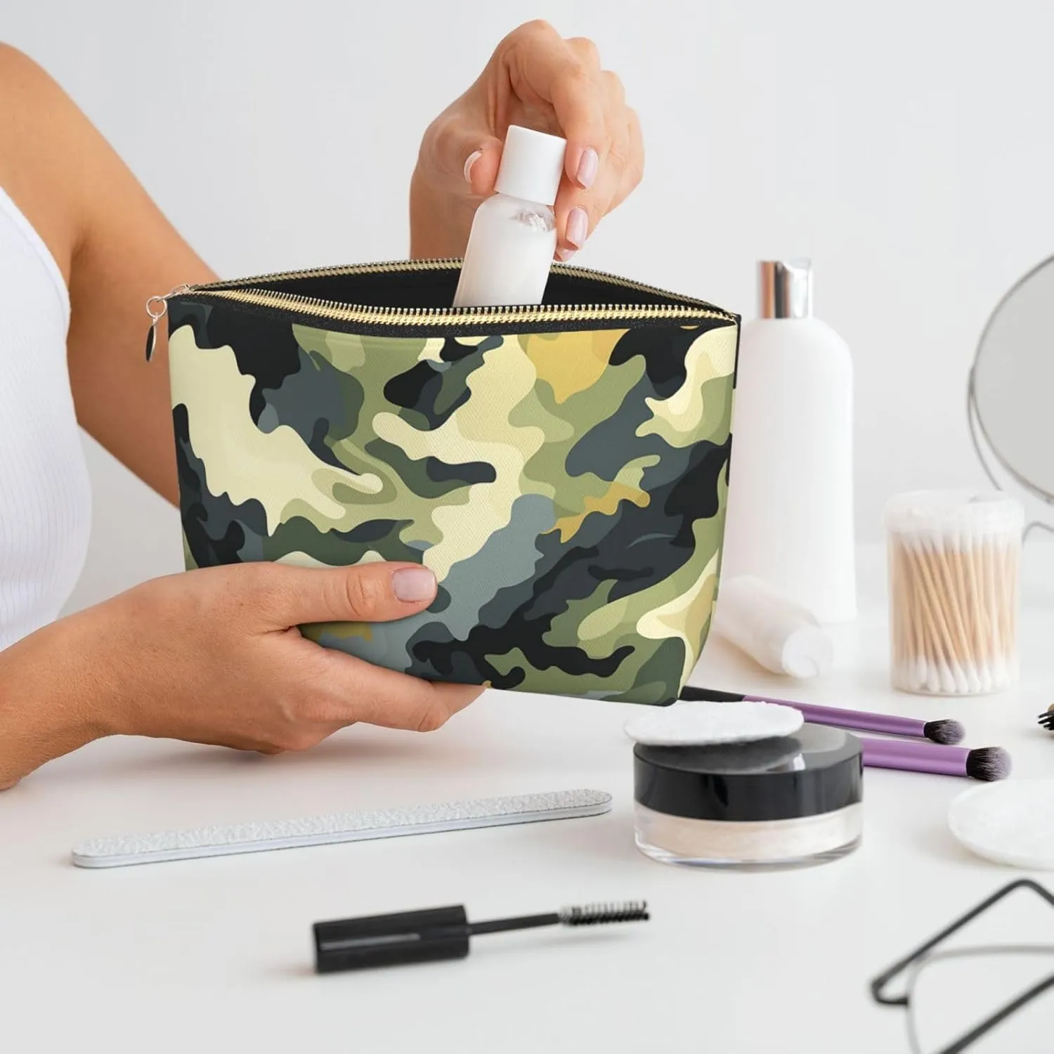 Toiletry Bag for Women Men Dopp Kit Travel Makeup Bag Khaki Camouflage Make Up Organizers Cosmetic Bag