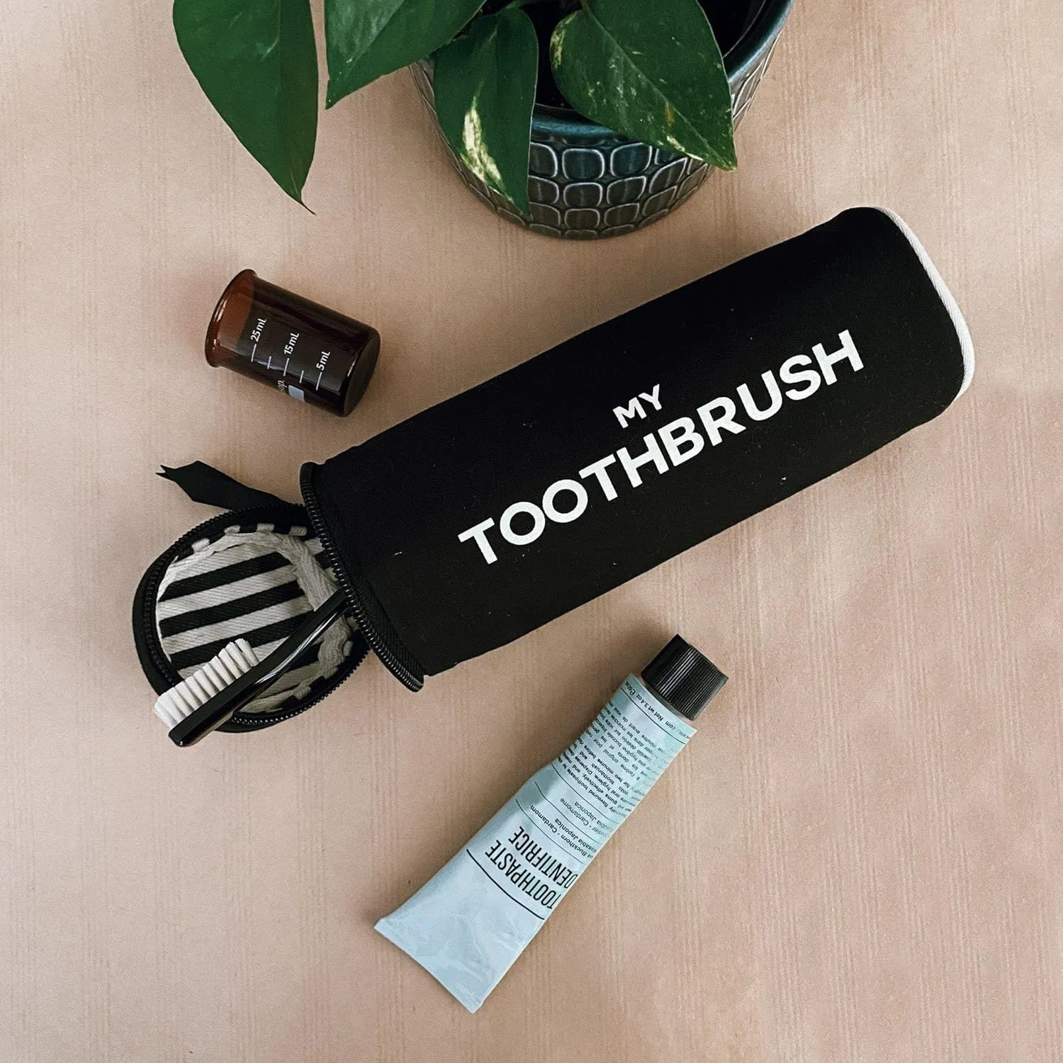Toothbrush Case for Travel | Toothbrush and Toothpaste Travel Bag | Small Toiletry Pouch for Traveling | Electric Tooth Brush Holder Men & Women | Black